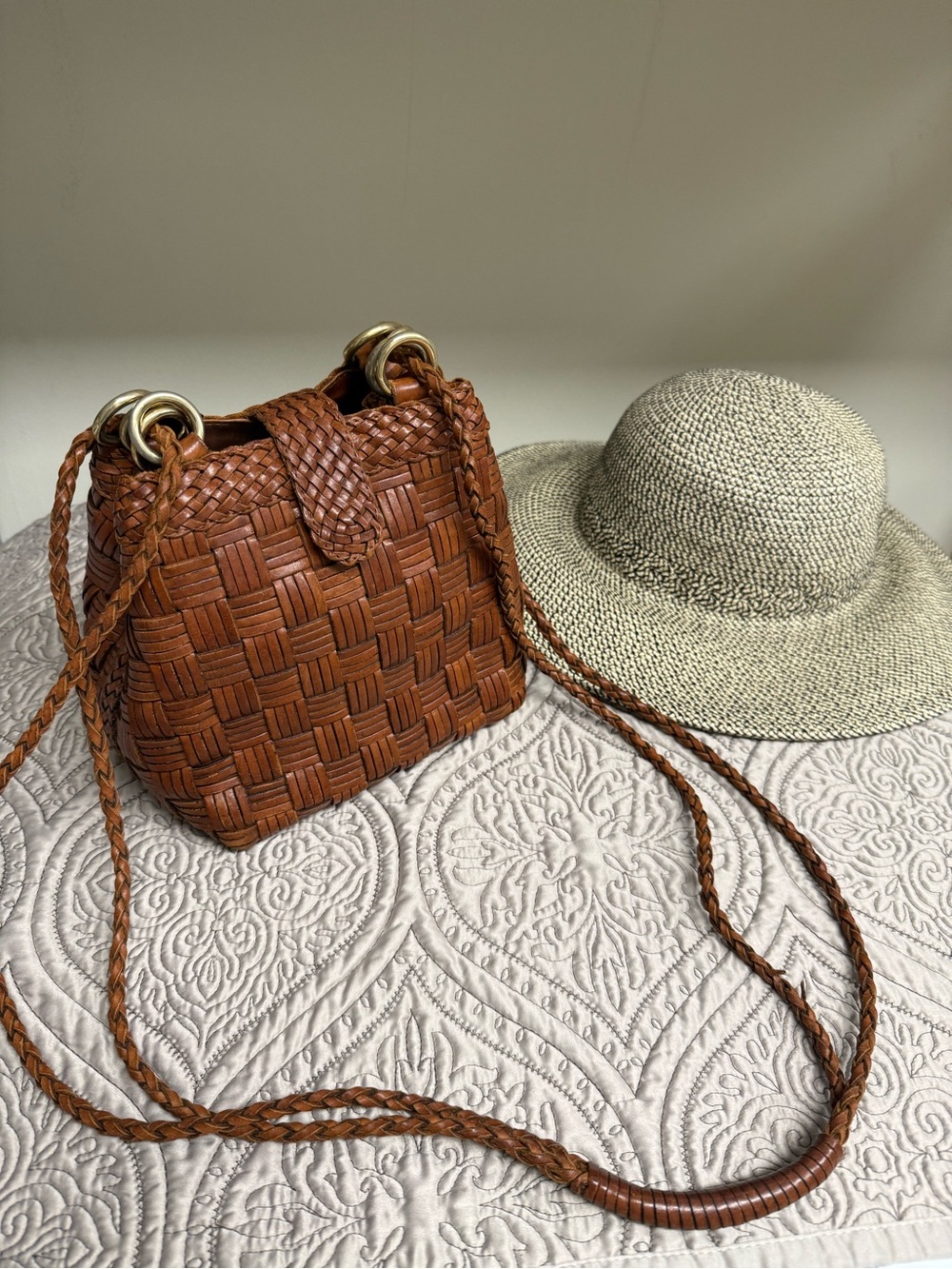 CEM Woven Leather Crossbody Bag in Brown